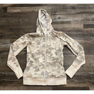 Athleta Triumph Womens Small Gray Camo Camouflaged Hoodie Full Zip